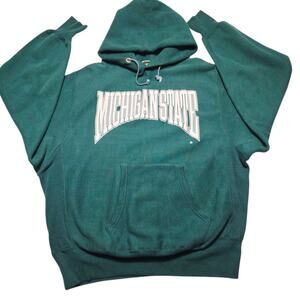 Vintage Michigan State Spartans Hoodie Mens Green Heavyweight MSU Pullover Large